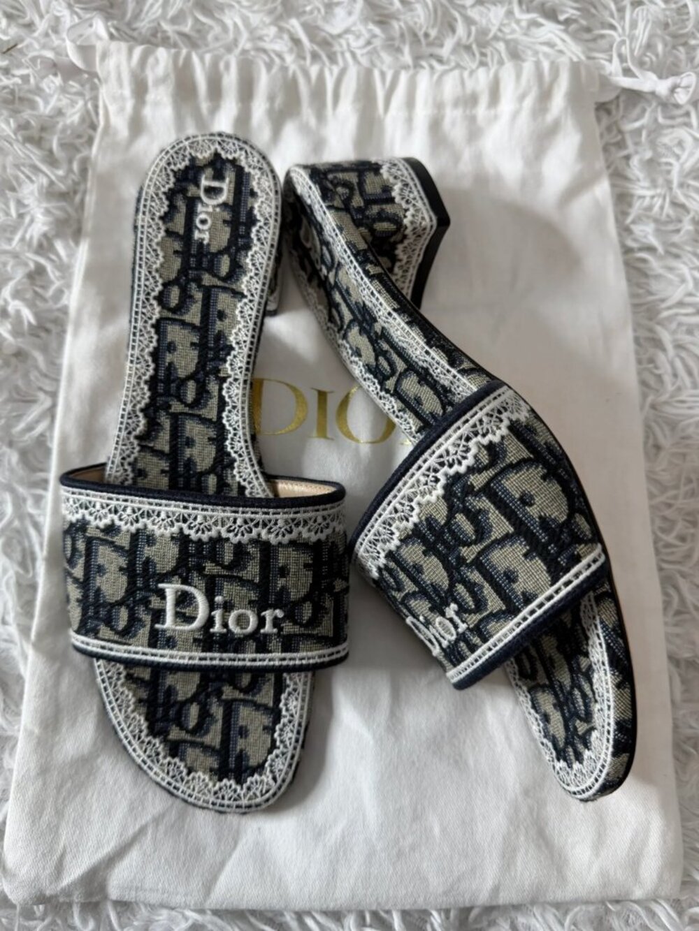 Dior Dentelle Oblique Blue heeled slide